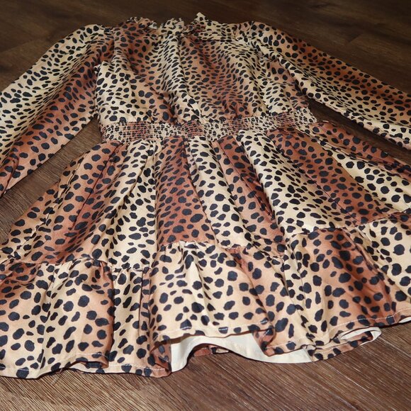 Girls Janie and Jack Marzipan Leopard Animal Print Smocked Ruffle Dress size 8 - Picture 4 of 5
